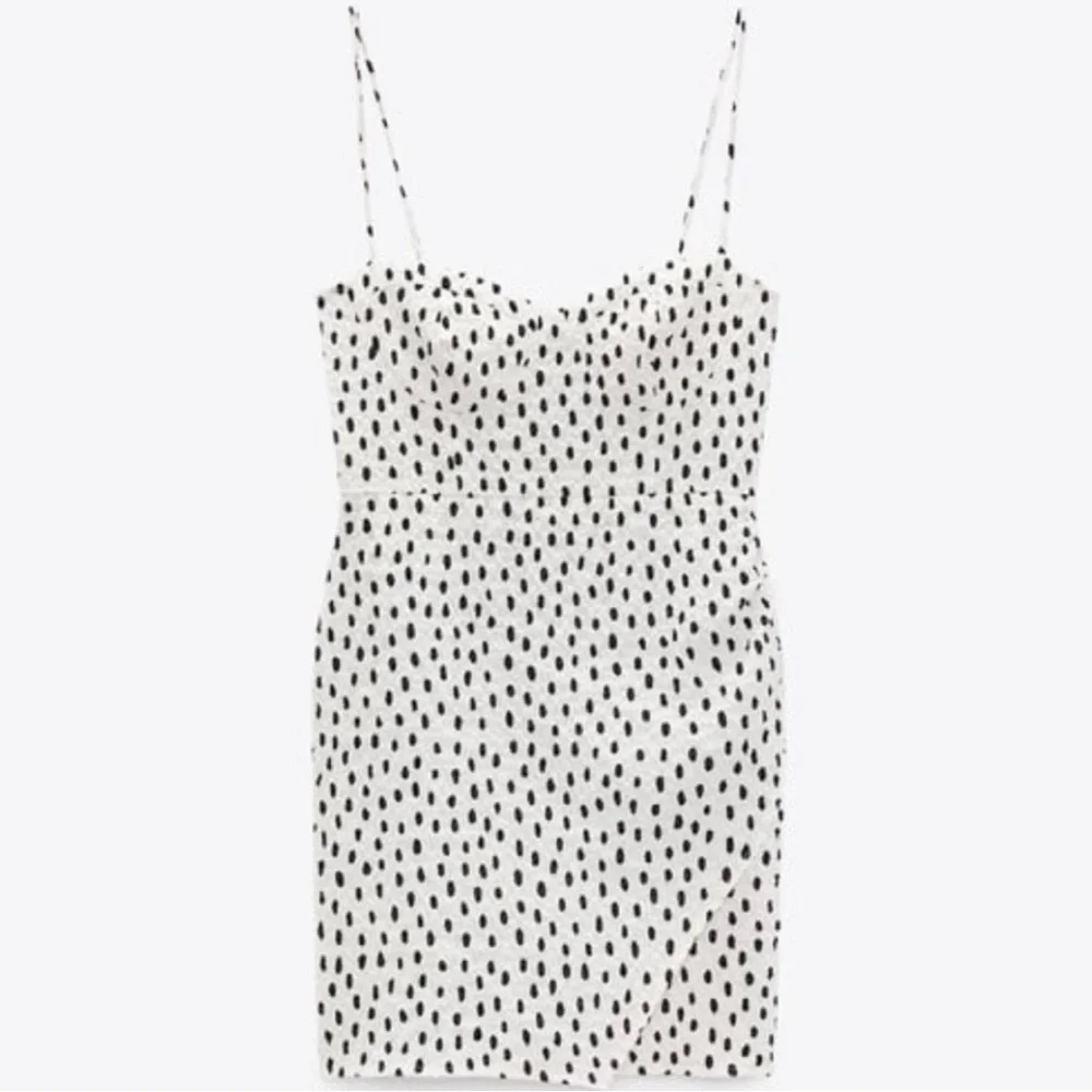 Zara Polka Dot MINI Dress Size S, Black Dots on White - Picture 3 of 5